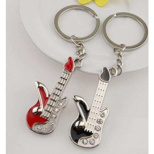 Mini bass-Guitar Keychain Music-Violin Car Key Chain Key Ring Musical-Note enamel-Rhinestone-Crystal pendant Man Women Gift