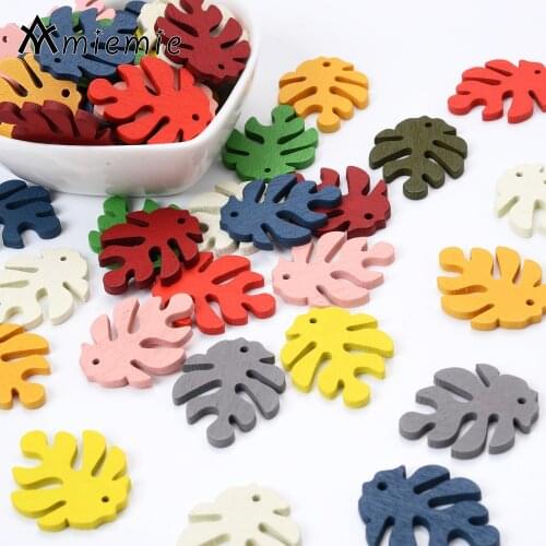 20Pcs/Lot 25x30mm Leaf Shape Beads Multicolor Charms Handmade Wood Charms Pendants For Jewelry Making Earring Necklace DIY Gift