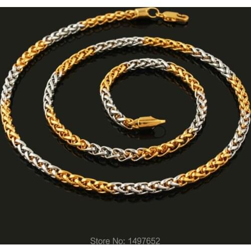 2017 Trendy Two Tone Gold Chain Necklace Men Women Jewelry18K Gold/Silver Plated 3MM 55CM Twisted Singapore Chains Wholesale