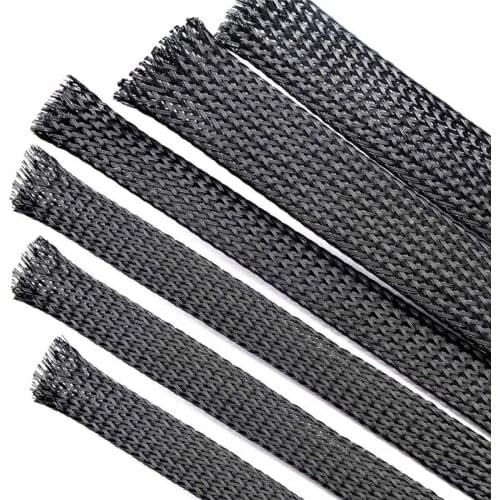 Black Ø1 2 4 6 8 10 12 16 18mm PET Braided Sleeve Tube Three Weave Encryption Wire Protection Sleeve Flame Retardant