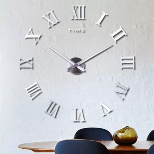 Modern Style Still Life DIY Digital Wall Stickers Home Living Room Decoration Mirror Effect Roman Numeral Big Watch Wall Clock