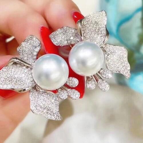 D1025 Pearl Earrings Fine Jewelry 925 Sterling Silver Round 9-10mm Nature Fresh Water White Pearls Drop Dangle Earrings Gift