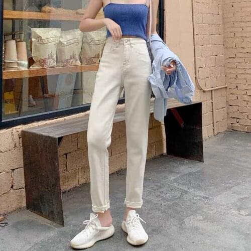 Woman Jeans Pants White High-Waist Summer Loose Straight Thin Pantalones Vaqueros Mujer