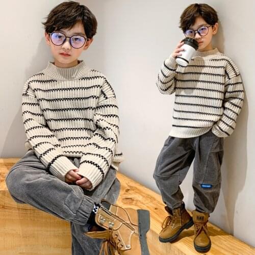 Boys Sweater Kids Outwear Tops 2021 Scoop Fleece Thicken Warm Winter Autumn Knitting Pullover Children Clothing