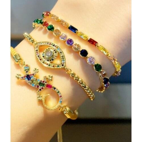 Gecko Evil Eye multicolor crystal micro pave cz zircon cubic zirconia Bracelet Adjustable silicone Snake Chain Jewelry sc3