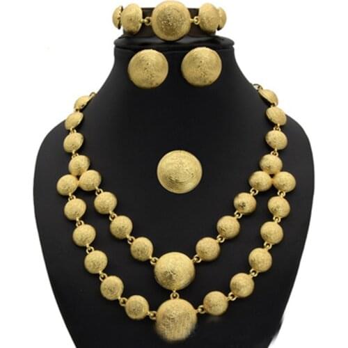Four Piece Indian Jewelry Gold Necklace Set African Classic Jewelry Set Necklace Earrings Rings Bracelets Wedding Women Jewelry