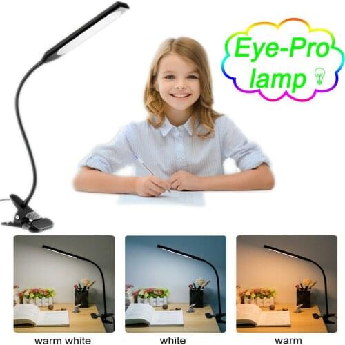 KEXIN 5W LED Desk Lamp Dimmable Clip Light 14 Level Brightness 3 Color Temperatures 5W LED Reading Light Metal Clip Light USB