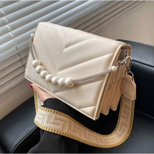 Pearl small handbag female new embroidery thread fashion fresh and high-quality wild single shoulder messenger portable bag