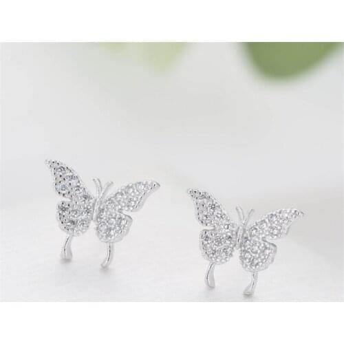 Trendy Cute Small Animal Butterfly Stud Earrings Tibetan Sliver Luxury Brincos Pequenos earrings Kpop Pave CZ Stones ED997