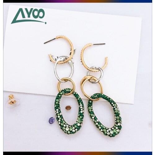 Fashion Jewelry SWA Glamour Austrian Crystal Gradient Green Modern Gold Earrings Geometric Round Earrings Romantic Gift