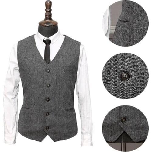 Man Slim Suit Vests Woolen Cloth British Style Herringbone Vest Suits Waistcoat Autumn Winter Vintage Plus Size 4XL