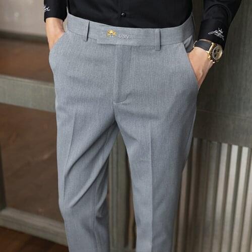 2021 high quality spring autumn mens fashion suit trousers mens business casual solid color embroidery slim suit office pants