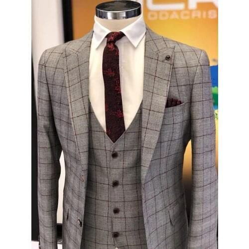 Mens Suits 2021 Plaid Wedding Tuxedos Formal Best Man Suit Groom Wear Tuxedos Custom Made 3-Piece Suits (Jacket+Vest+Pants)