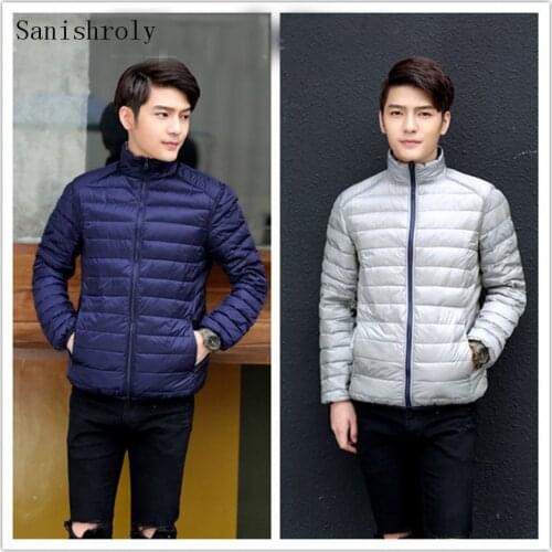 Sanishroly 2020 Mens Down Coat Autumn Winter Ultra Light Duck Down Parka Jacket Male Thin Short Outwear Tops Plus Size 4XL 946