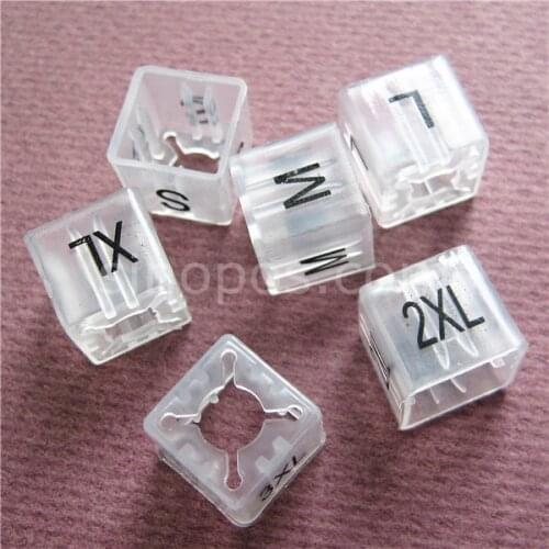 Plastic Clear Size Cubes for hangers, Classic Square size marker S/M/L/XL/2XL/3XL, clothes hanger accessories label tube clips