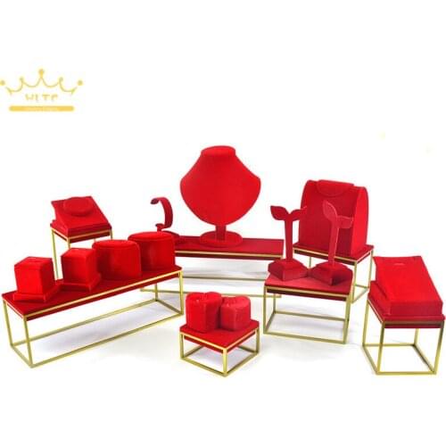 High Quality Stainless Steel Stands Jewelry display Necklace showcase Jewellery Display Rack stand holder Red Velvet