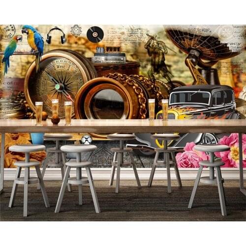 Custom wallpaper 3d European retro nostalgic compass telescope classic car background wall restaurant coffee shop mural фотообои