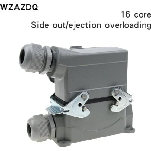 Rectangular plug heavy-duty connector he-016-5 16 core base with cover side protruding from high base with cover 16A