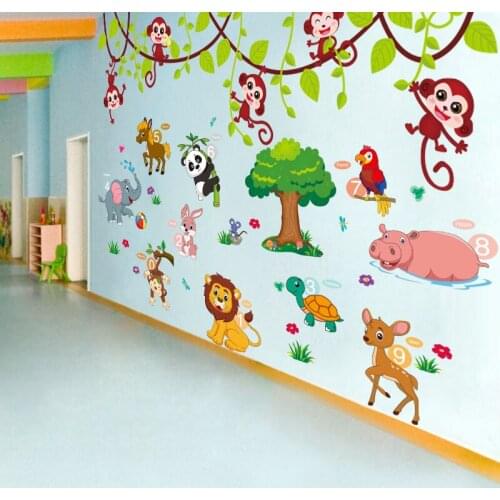 [SHIJUEHEZI] Elephant Lion Panda Horse Wall Stickers DIY Animal Tree Mural Decals for Kids Bedroom Decoration Accessories