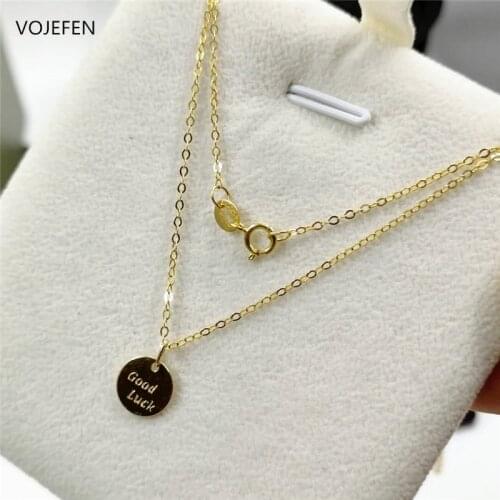 VOJEFEN AU750 18K Real Gold Pendant Necklace - Yellow Gold Luck Choker, Fine Jewelry Necklace Chain for Women Girls Gift