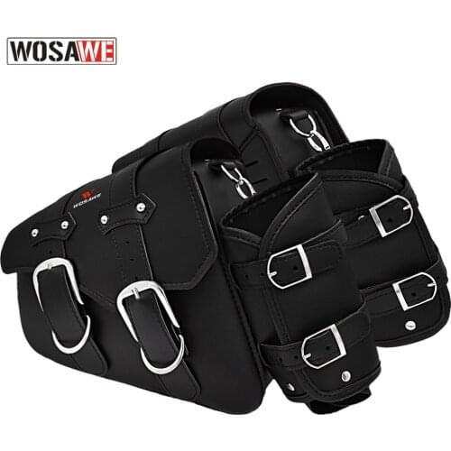 WOSAWE 1Pcs Universal PU Leather Motorcycle Saddlebag Waterproof Side Tool Luggage Bags High Capacity 4L Racing Race Suitcase