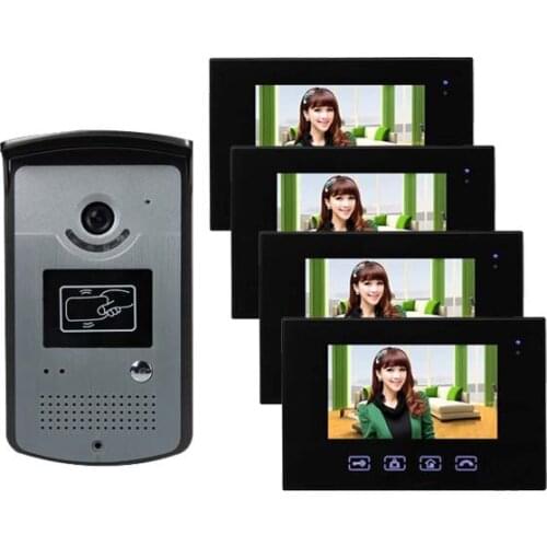 XinSiLu New Arrival Touch key 7inch wired video door phone, HD waterproof camera, night vision,ID card unlock 1V4