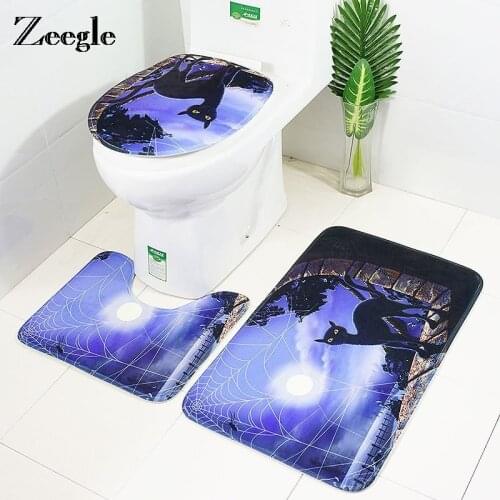 Zeegle 3pcs Carpet Bathtoom Bath Mat Halloween Bathroom Mat Bath Rugs Non-slip Shower Mats Bathroom Rug Set Bathroom Floor Mats