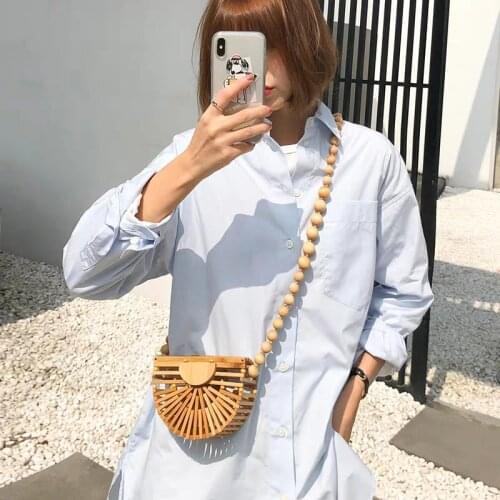 Summer new womens bamboo woven bags ins fashion hand made bamboo basket bag hollow One Shoulder Messenger Bag Bohemia beach bag