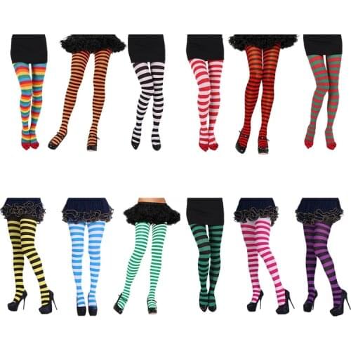 Women Multicolor Striped Tights Stockings Christmas Halloween Cosplay Pantyhose