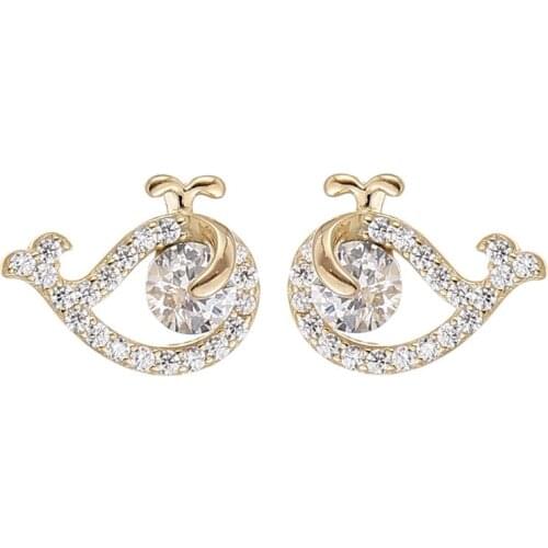 MIQIAO S925 Sterling Silver Round Crystal Luxury Zircon Whale Vintage Cute Animal Boho Stud Piercing Earrings for Women Jewelry