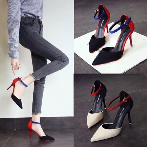 Zapatos De Mujer Ladies Cute Sweet Pointed Toe Multi Color Stiletto Women Fashion Black Heel Shoes for Office