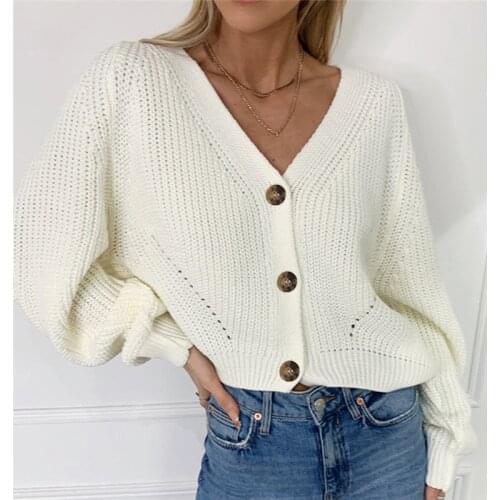 Ladies Winter Sweater Cardigan Ladies V-neck Long Sleeve Jacket And Knitted Womens Sweatshirt 2021 Loose Knit Cardigan Jacket