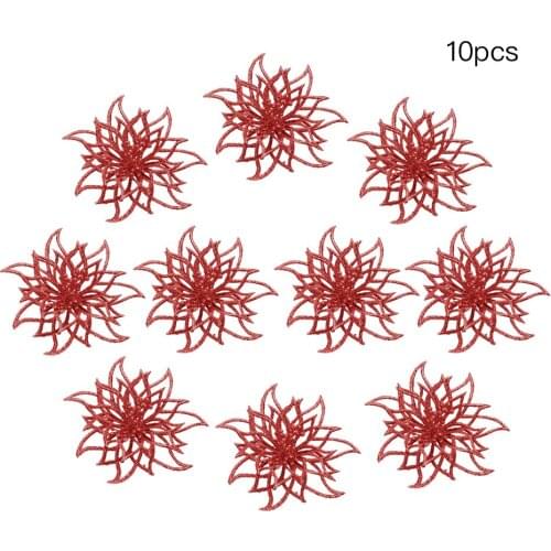 10Pcs Christmas Tree DIY Hanging Pendant Glitter Flower Christmas Tree Wreath Decoration Xmas Gift Wedding Party Decor