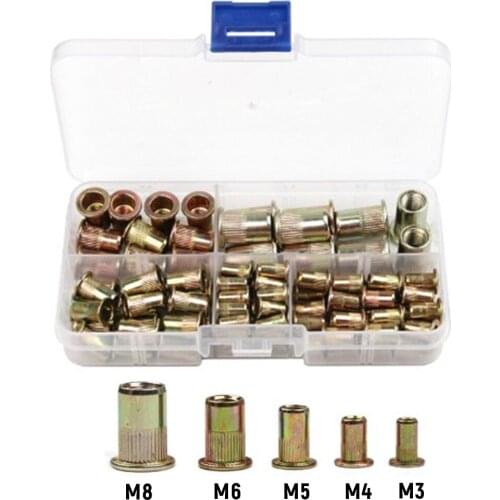 210/165/100pcs Insert Reveting Multi Size Rivet Nuts M3 M4 M5 M6 M8 M10 M12 Flat Head Rivet Nuts Set Hardware Parts With Box