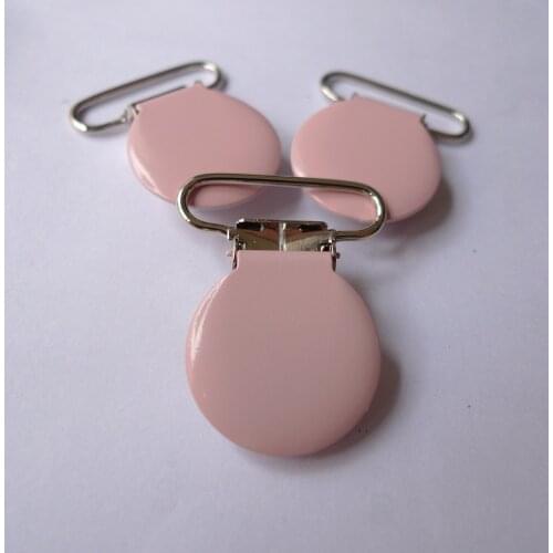 25pcs 1'' 25mm #MD35 Pink Colored Enamel Round Shaped Suspender Clips