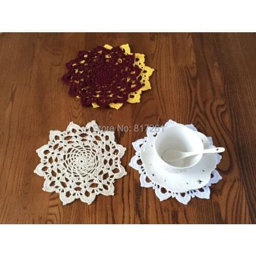 Free shipping fashion 30 pics/lot 18cm Round 100% cotton knitted lace felt as home decor item cup pad for tea table placemat pad