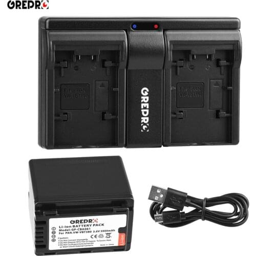 3900mAh VW-VBT380 VW VBT380 Battery + Dual Charger for Panasonic HC V110 V130 V160 V180 V201 V210 V250 V380 V520 V720 V770 VX981