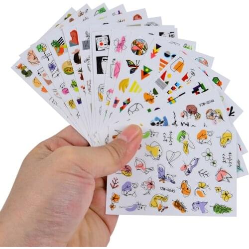 1 Sheet 3D Nail Sticker Graffiti Nail Decals Colored Abstract Face Geometric Lines Nail Foils Decal DIY Nail Art Decorations