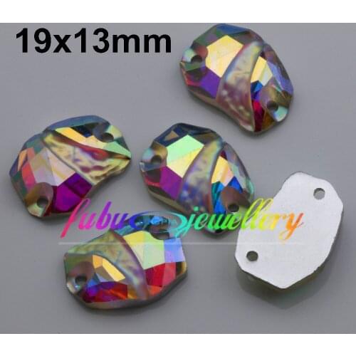 Free Shipping, 100pcs/Lot, 19x13mm Crystal AB / Clear AB Flat Back #3257 Divine Rock Sew On Stones
