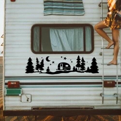 Large Camping Rv Starry Forest Mountain Car Wall Sticker Travel Camper Star Moon Tree Motorhome Decal Vinyl Home Decor