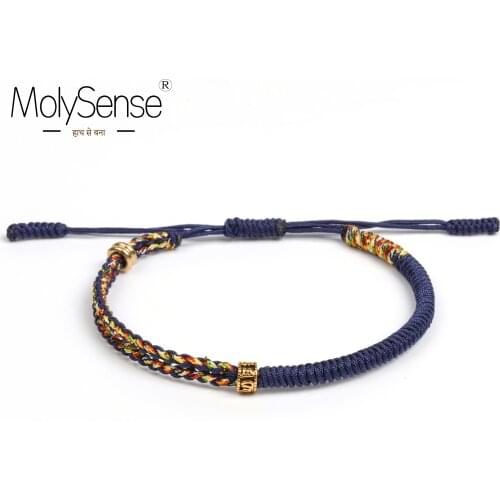 MolySense Handmade Tibetan Amulet Charm Gold Color Braid Thread Lucky Rope Bracelet & Bangles For Women Men Bracelets Bring Luck