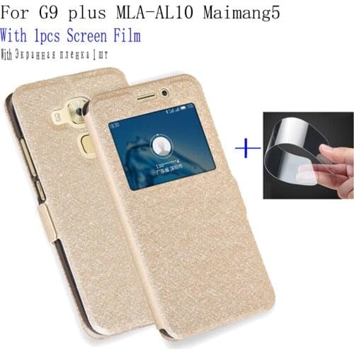 2PCS For Huawei G9 plus back case cover View window Flip PU Leather Case For Huawei G9plus MLA-AL10 Phone Cover Maimang5 shell