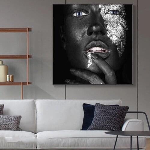 Black Girl With Silver Foil Canvas Paintings On The Wall Art Posters And Prints Makeup African Girl Art Pictures Home Wall Decor
