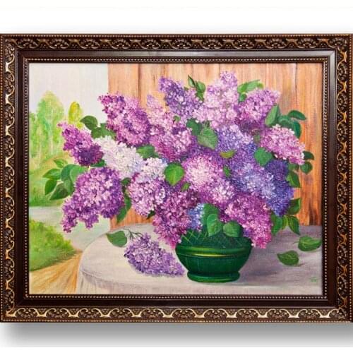 DIY Diamond Painting Needlework Square Full Diamond Embroidery Purple Lilac Flower Vase Painting Pattern Home Decoration