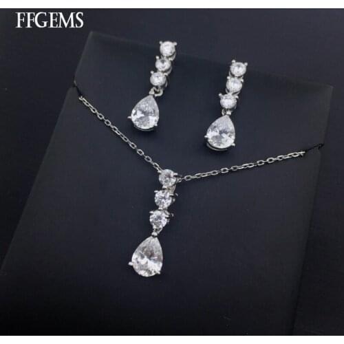 FFGems Elegant Zircon Jewelry Sets 925 Sterling Silver For Women Lady Party Wedding Gift