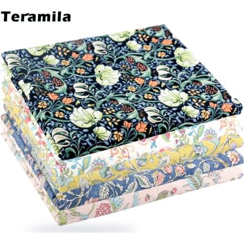 Teramila Luxurious Flower Printed Handmade Crafts Supplies 100%Cotton Cloth Needlework Fabric for Sewing Patchwork Woven Quilt