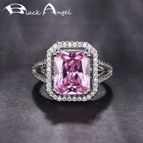 BLACK ANGEL High Quality Exquisite Pink Tourmaline CZ Gemstone Adjustable Ring For Women Fashion Jewelry Mothers Day Gift