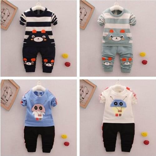 Spring Fall Winter Baby Boy Clothes Cotton 2 Pcs Set Cute Bear Striped Long Sleeve Tops+trousers Soft Toddler Boy Clothes 0-24M
