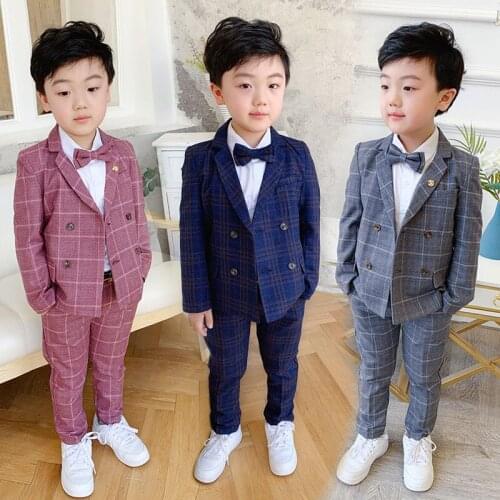 Flower Boys Formal Wedding Suit sets fashion Kids boys Jacket +Pants+BowTie 4Pcs Tuxedo Suit dress Kids Party Host Costume
