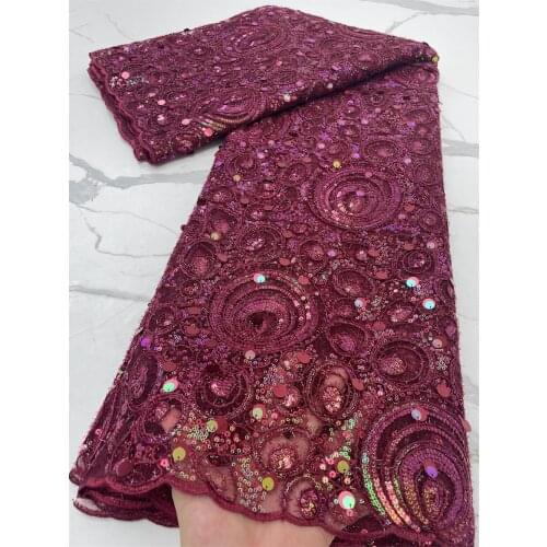 Sequins Tissue Lace Fabric Nigerian 2021 Wine Embroidery French Mesh Lace Big Quality For Party Wedding Dress